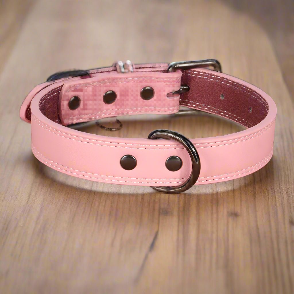 Collier chien cuir rose