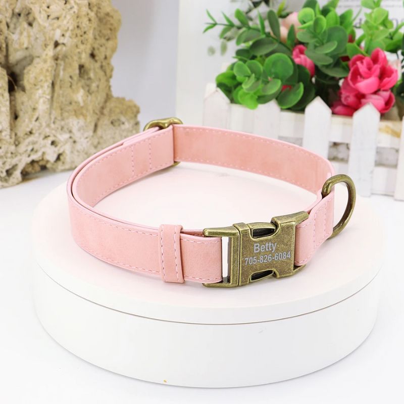 Collier chien personnalisé rose