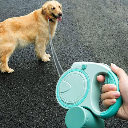 Golden en promenade avec sa laisse pour chien rétractable avec confort de prise en main