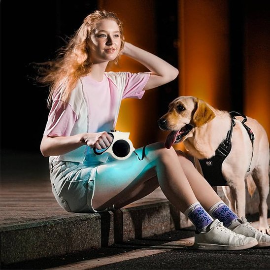 Labrador et son propriétaire avec leur Laisse pour chien rétractable avec poignée ergonomique et une lumière