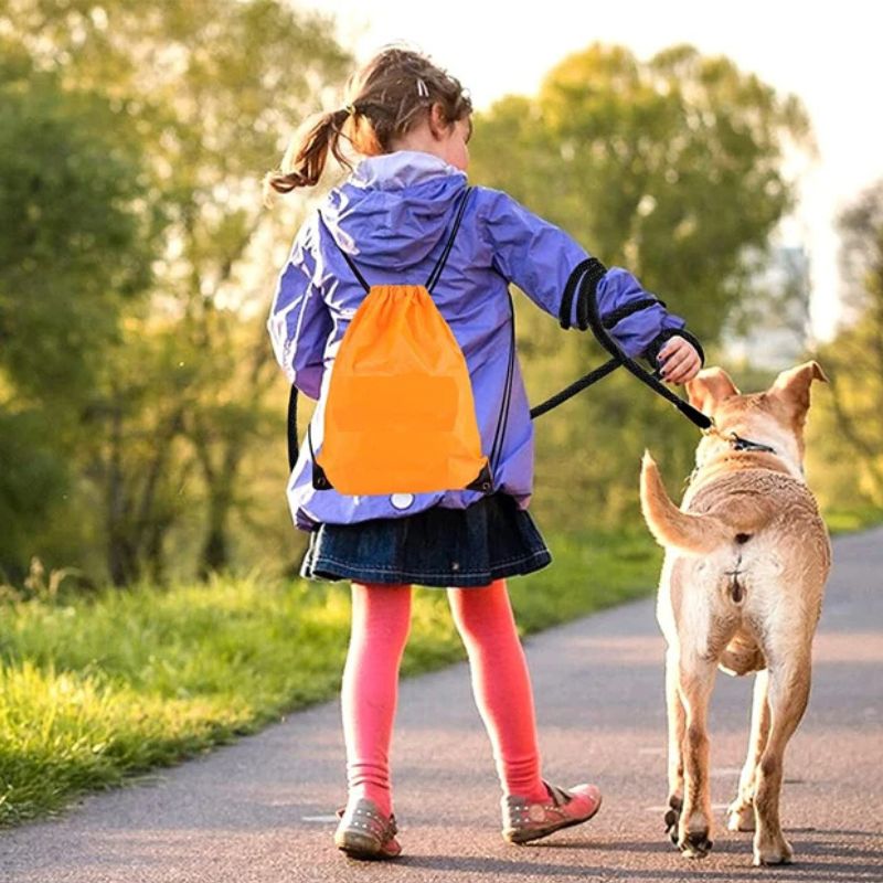 petite fille qui marche son chien avec une longe pour chien 