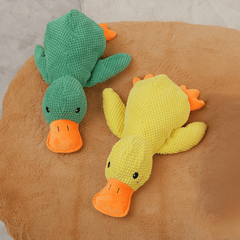 Peluche pour chien canard vert et canard jaune
